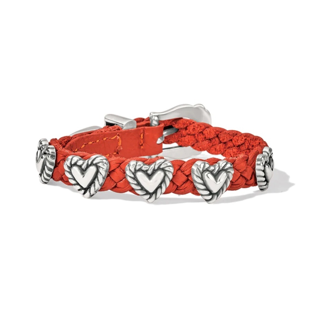 Brighton Roped Heart Braid Leather Bandit Bracelet Red